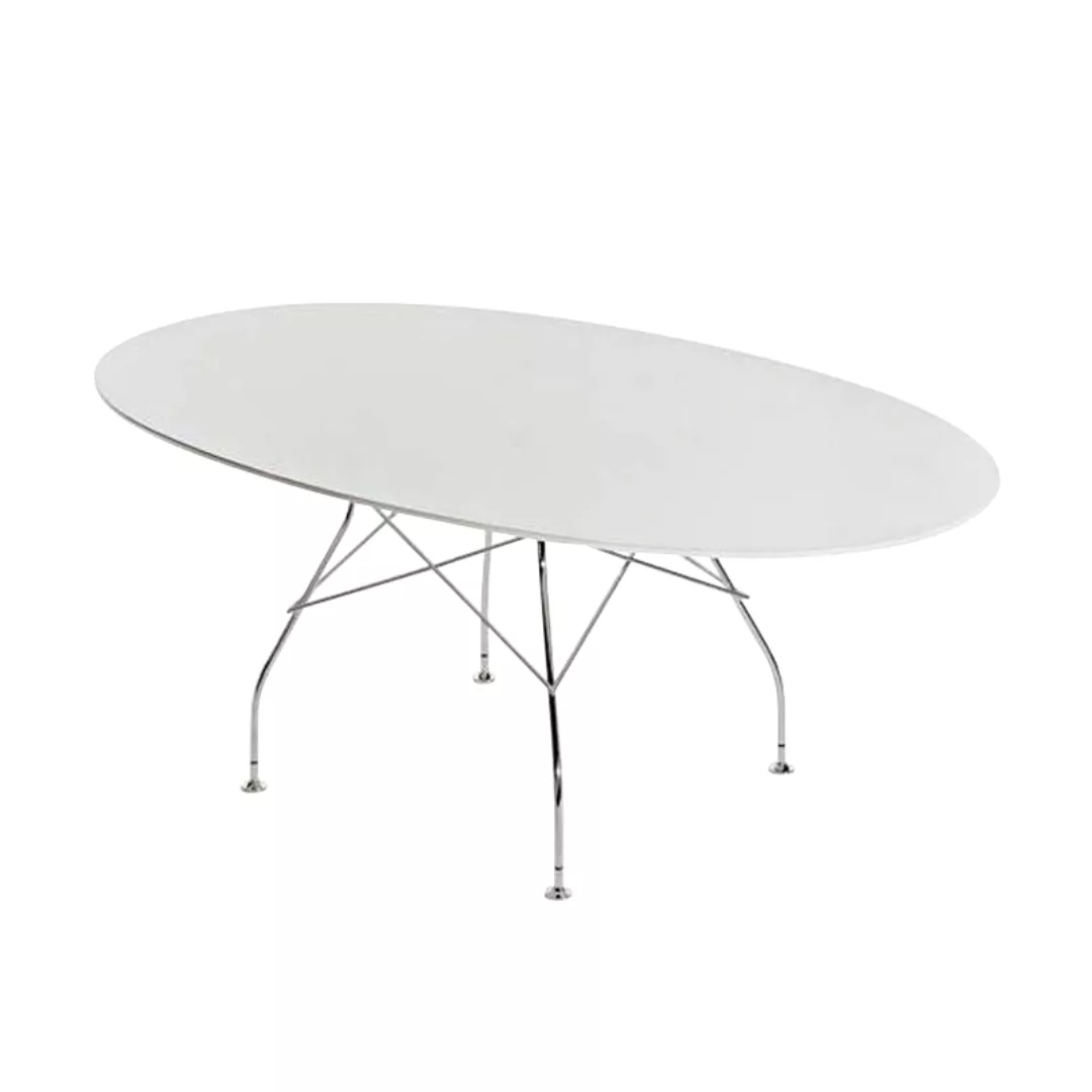 Kartell - Glossy Esstisch oval Gestell Stahl verchromt - weiß/Polyester lac günstig online kaufen