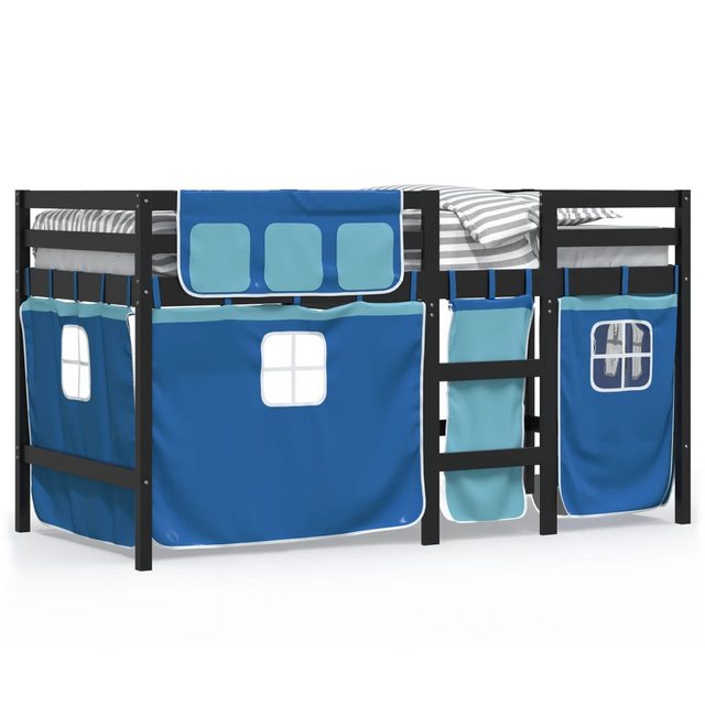 vidaXL Kinderbett Kinderhochbett mit Vorhängen Blau 90x190 cm Massivholz Ki günstig online kaufen