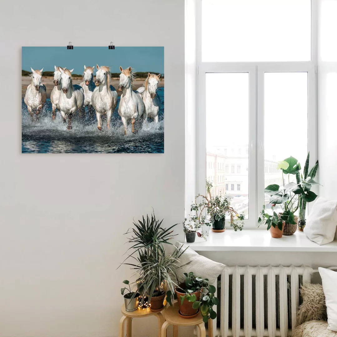 Artland Wandbild "Camargue Pferde galoppieren am Strand", Haustiere, (1 St. günstig online kaufen