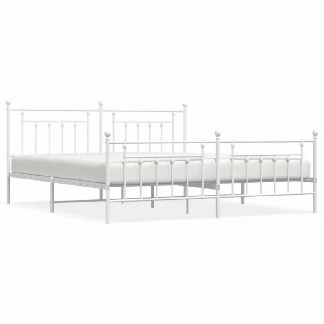 furnicato Bett Bettgestell mit Kopf- und Fußteil Metall Weiß 200x200 cm günstig online kaufen