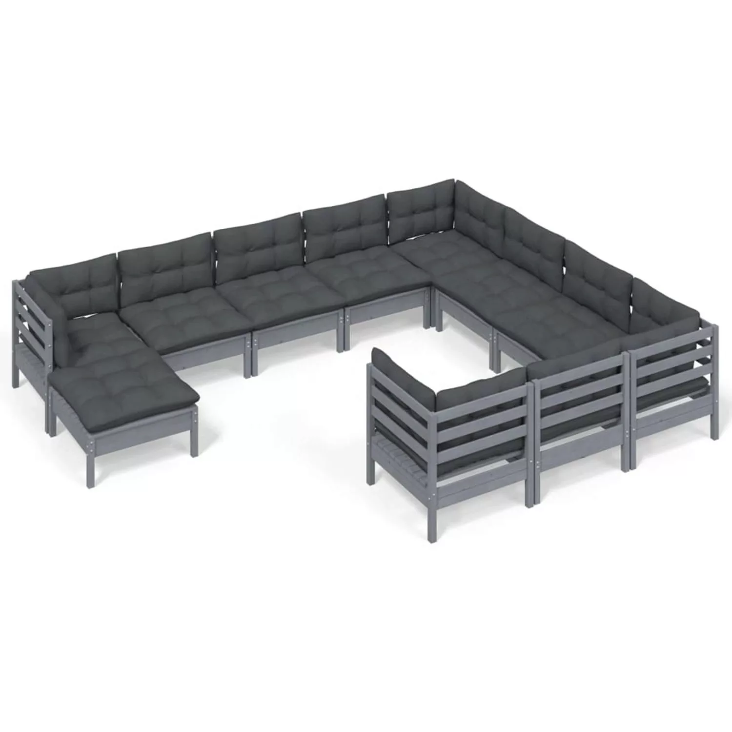 vidaXL 11-tlg Garten-Lounge-Set mit Kissen Grau Kiefernholz Modell 5 günstig online kaufen