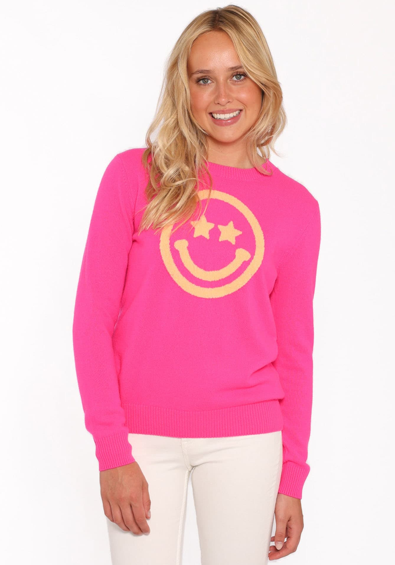 Zwillingsherz Kaschmirpullover "Roundneck "Smiley Face"", in Neonpink mit o günstig online kaufen