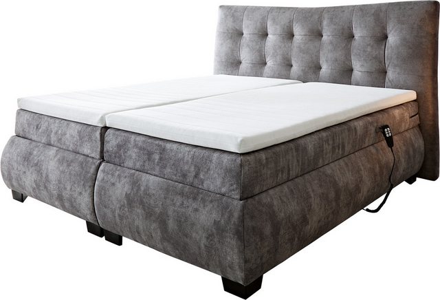 DELIFE Boxspringbett Darleene, Microvelours Grau 180 x 200 cm mit Motor Box günstig online kaufen