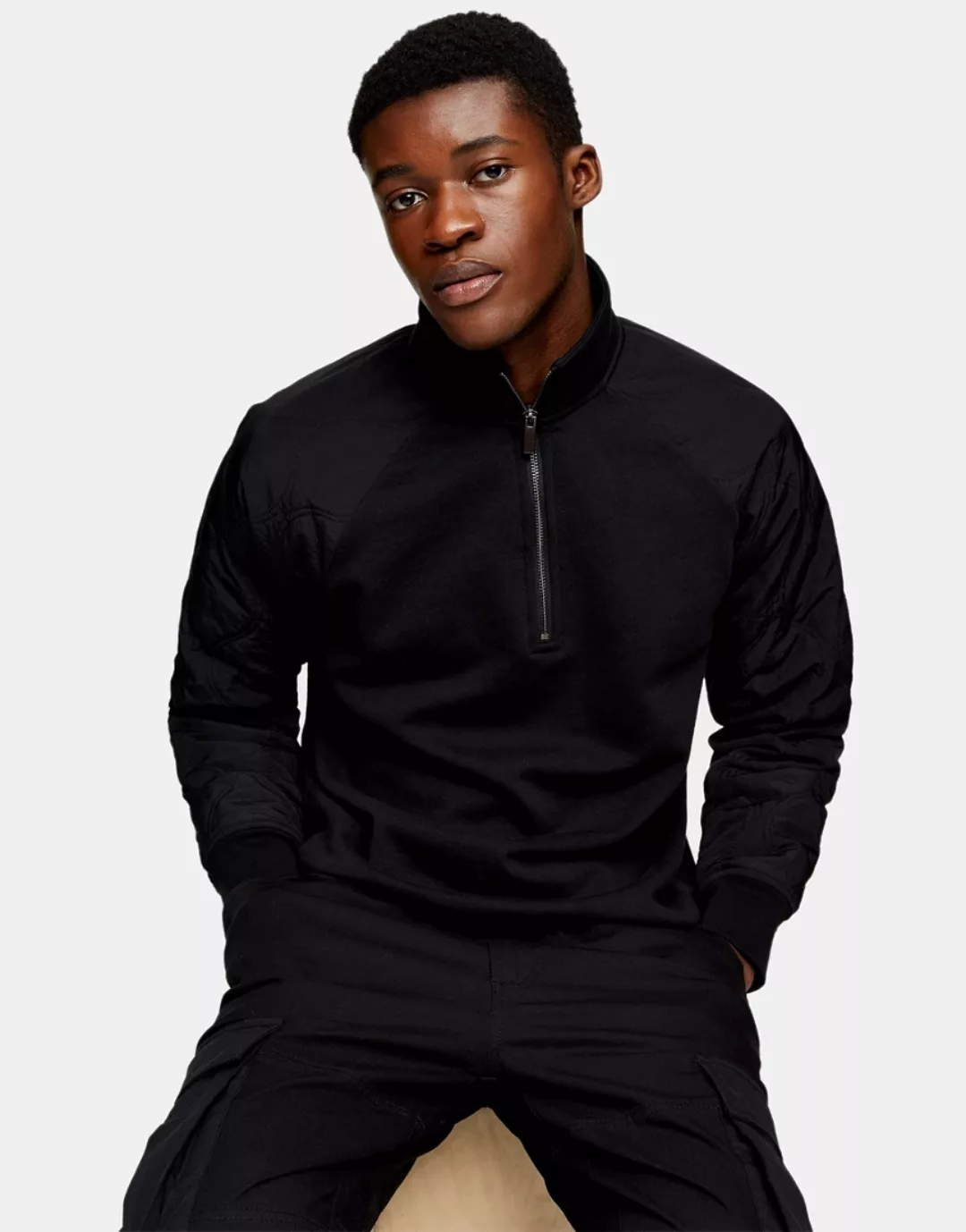 Topman – Gestepptes Sweatshirt mit Raglanärmeln und kurzem Reißverschluss i günstig online kaufen