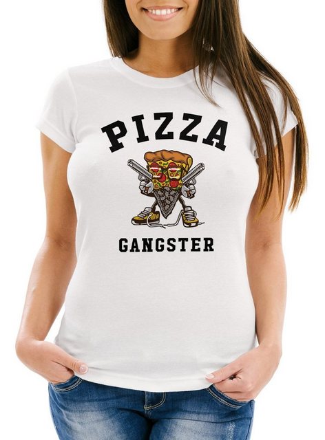 MoonWorks Print-Shirt Pizza Damen T-Shirt Gangster Slim Fit Moonworks® mit günstig online kaufen