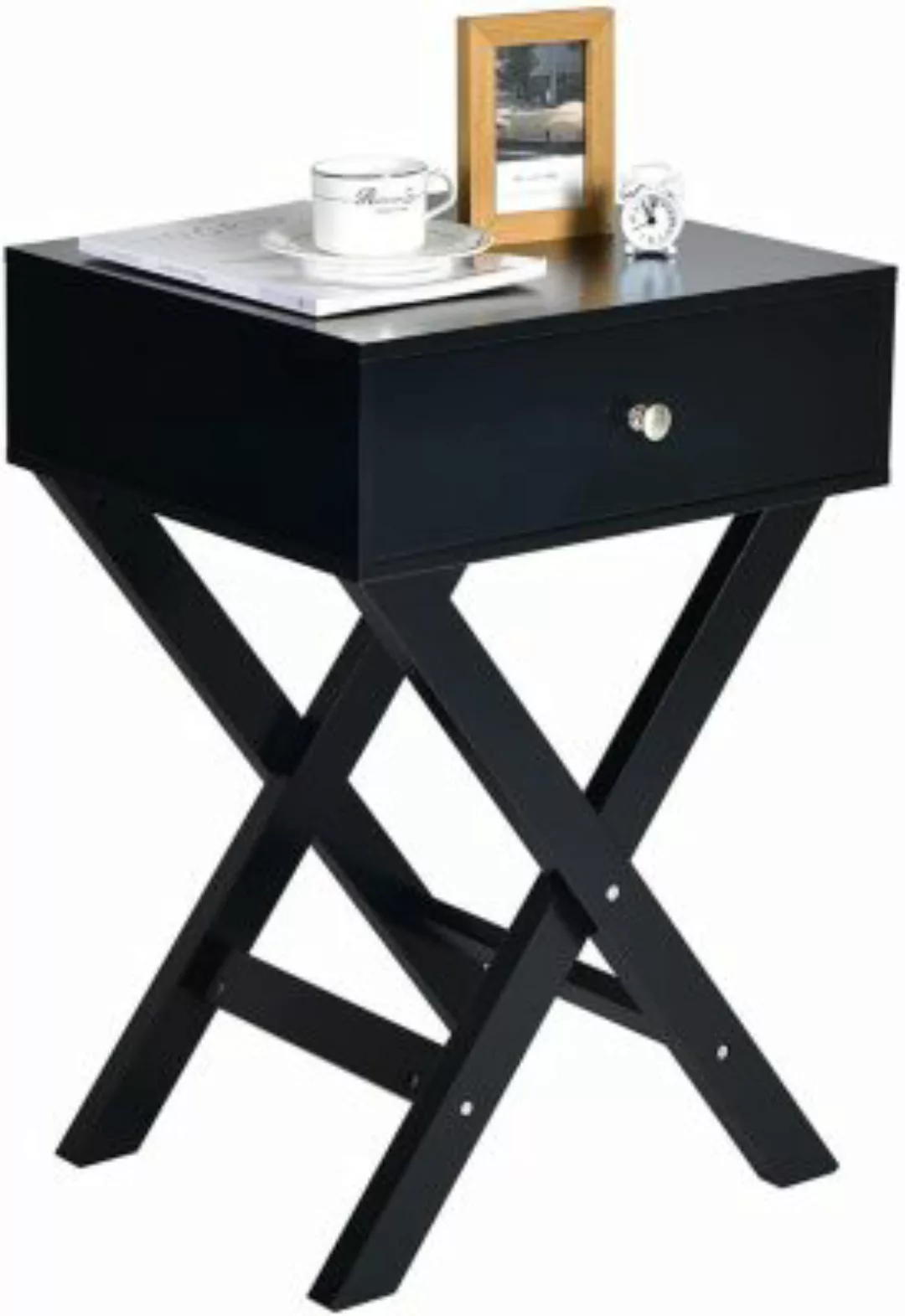 COSTWAY® Nachttisch mit Schubladen X-förmig schwarz günstig online kaufen
