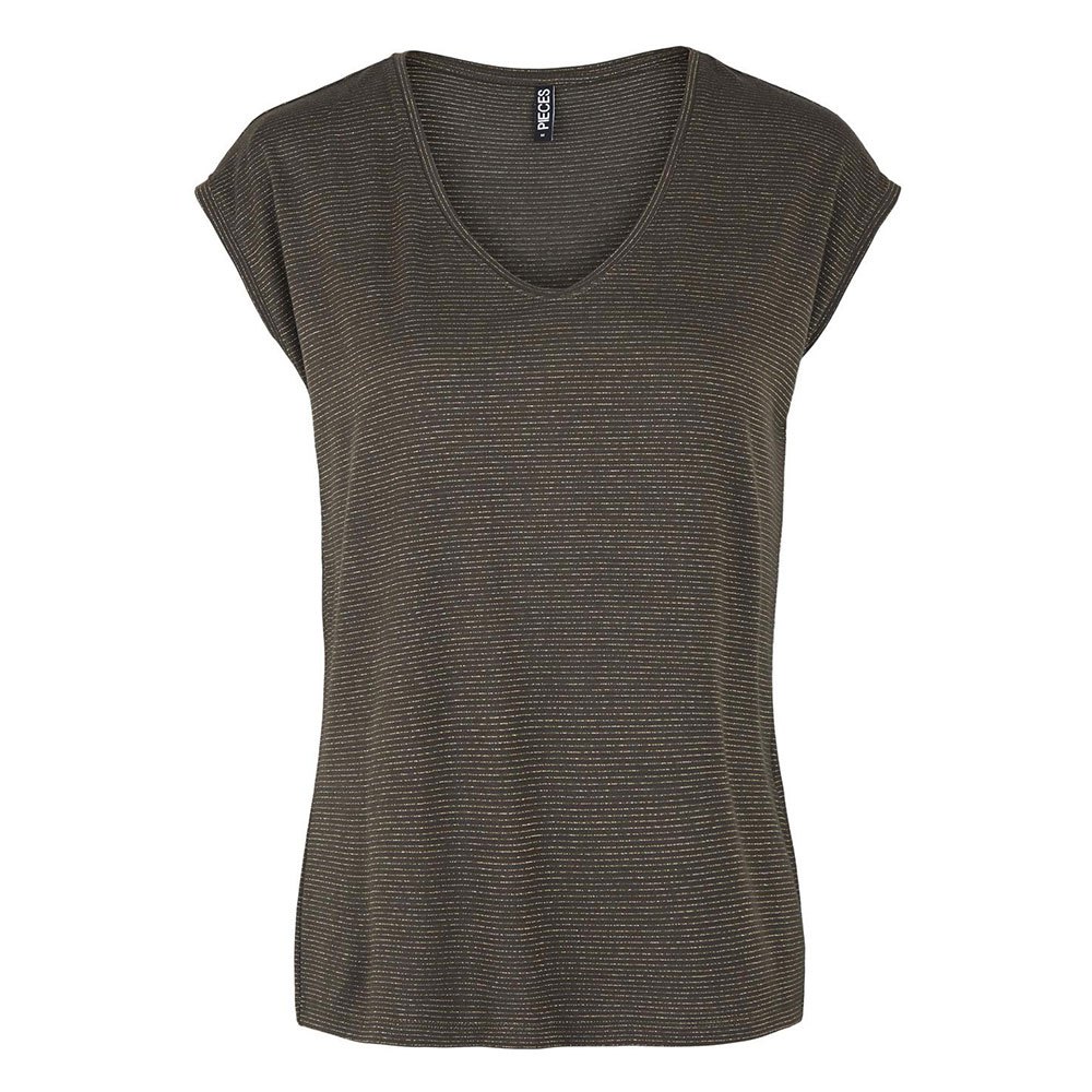 Pieces Billo Lurex Stripes Kurzärmeliges T-shirt S Black Olive / Detail Gol günstig online kaufen
