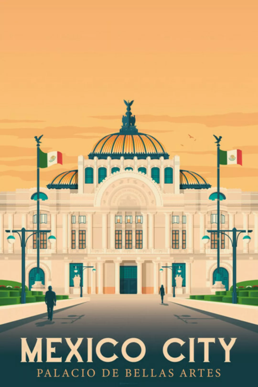 Poster / Leinwandbild - Palacio Bellas Artes Mexiko City Vintage Travel Wan günstig online kaufen