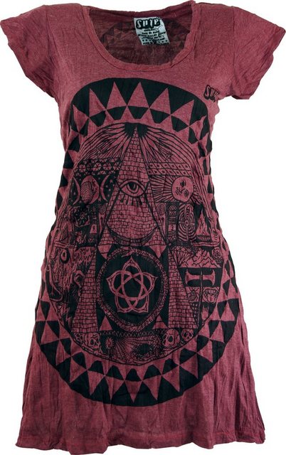 Guru-Shop T-Shirt Sure Long Shirt, Minikleid Mandala - bordeaux alternative günstig online kaufen