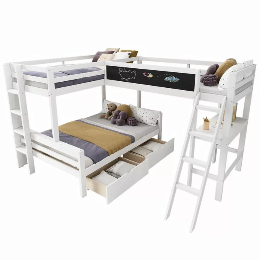 Odikalo Etagenbett Hochbett Kinderbett Kiefernholz Schreibtisch Regal 140*2 günstig online kaufen