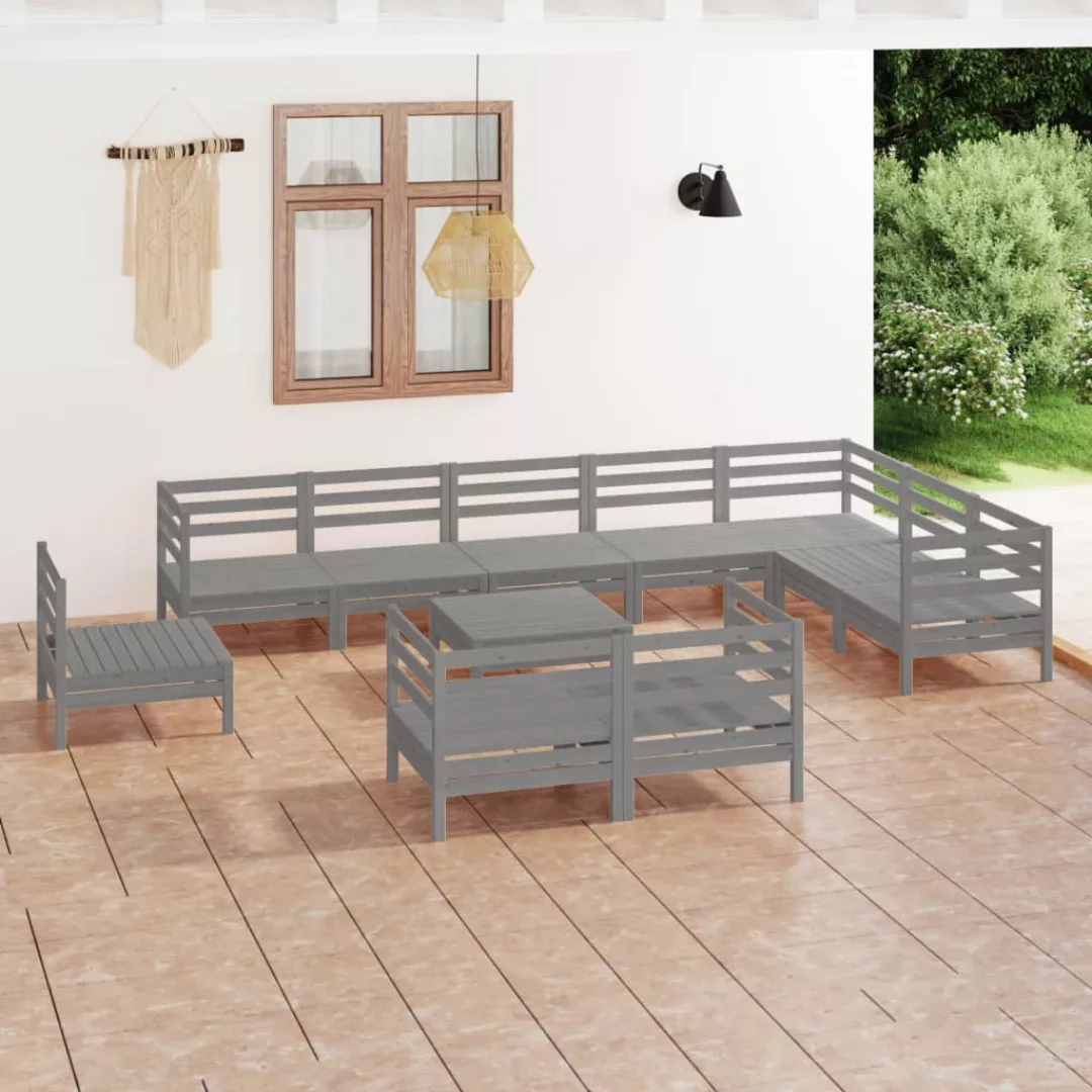 11-tlg. Garten-lounge-set Massivholz Kiefer Grau günstig online kaufen