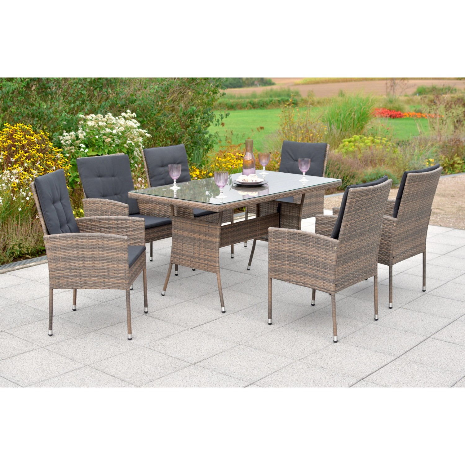 MERXX Garten-Essgruppe "Menorca", (Set, 19 tlg.), 6 Sessel, 6 Sitzkissen, 6 günstig online kaufen