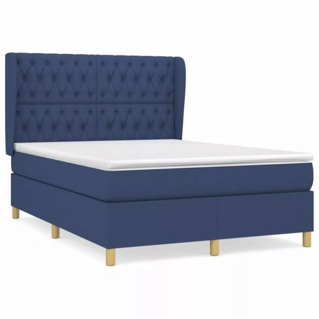 vidaXL Bettgestell Boxspringbett mit Matratze Blau 140x200 cm Stoff Bett Be günstig online kaufen