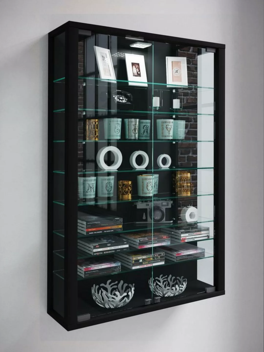 Vitrine Vitrosa Mini schwarz Holzwerkstoff Glas B/H/T: ca. 59x90x18 cm günstig online kaufen