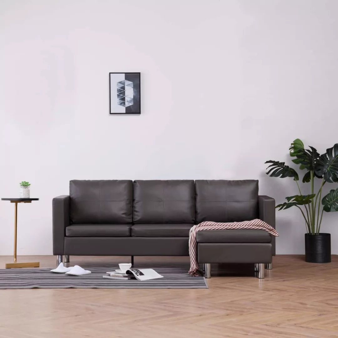 3-sitzer-sofa Mit Kissen Grau Kunstleder günstig online kaufen