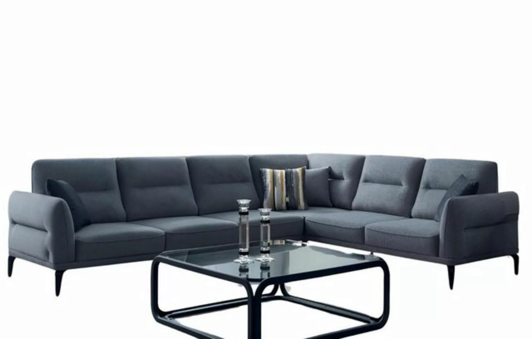 JVmoebel Ecksofa Grau Ecksofa Sofa Couch Wohnlandschaft Textil Eck Garnitur günstig online kaufen