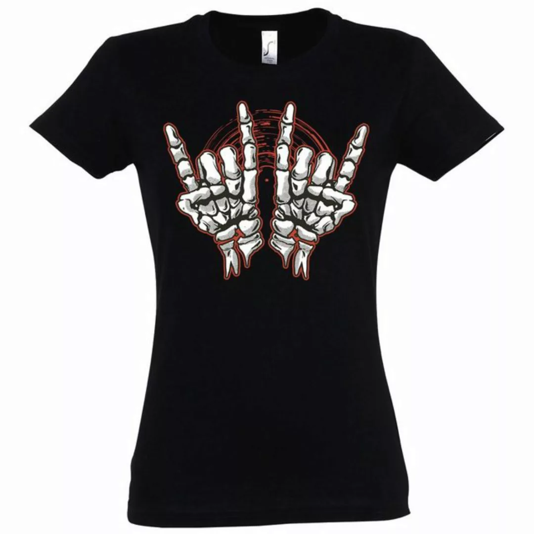Youth Designz T-Shirt Skelett Hand Rock'n'Roll Damen Shirt Horror im Fun-Lo günstig online kaufen