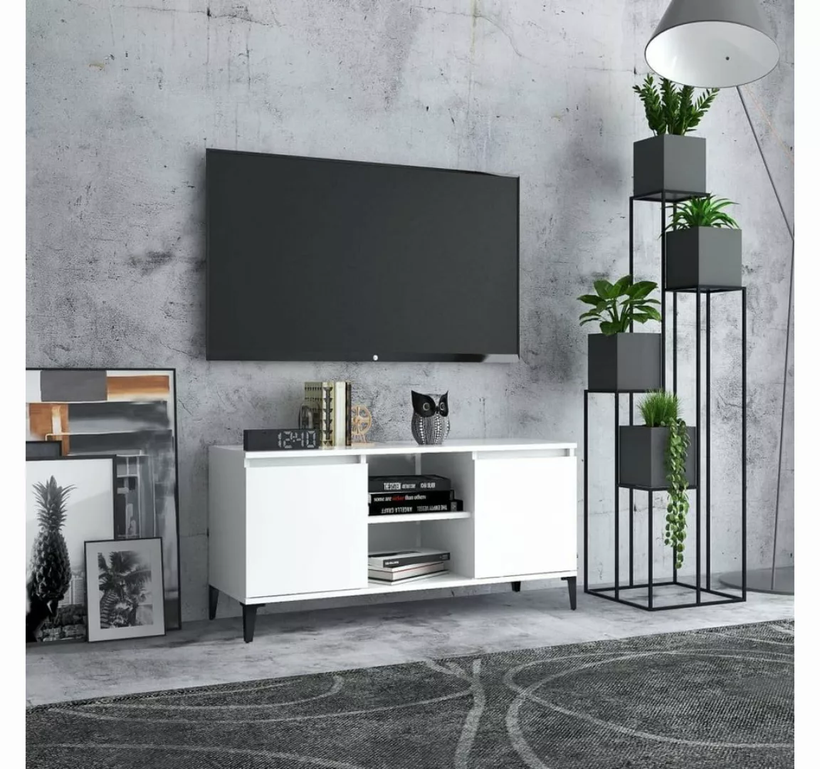 furnicato TV-Schrank mit Metallbeinen Weiß 103,5x35x50 cm günstig online kaufen