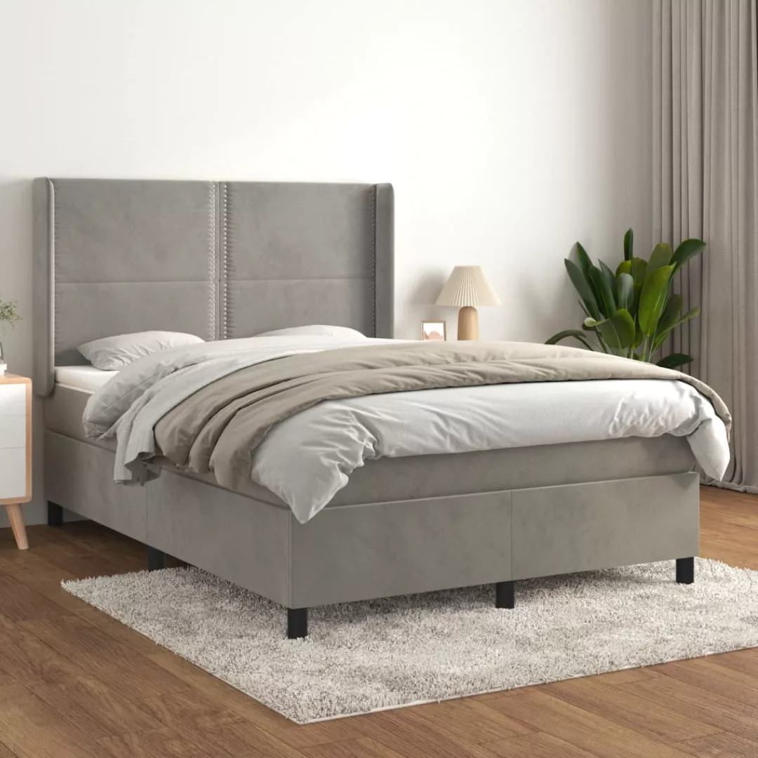 vidaXL Bettgestell Boxspringbett mit Matratze Hellgrau 140x200 cm Samt Bett günstig online kaufen