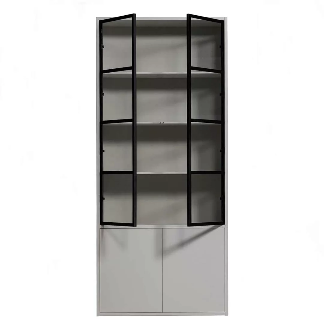 Esszimmervitrinenschrank modern in Hellgrau und Schwarz 230 cm hoch günstig online kaufen