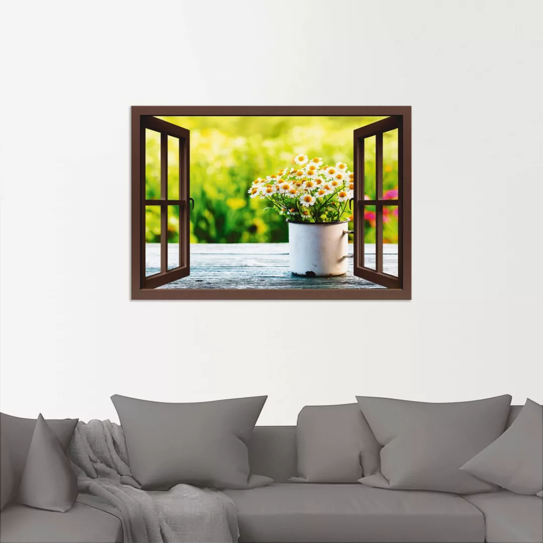 Artland Wandbild "Fensterblick Garten mit Gänseblümchen", Blumen, (1 St.), günstig online kaufen