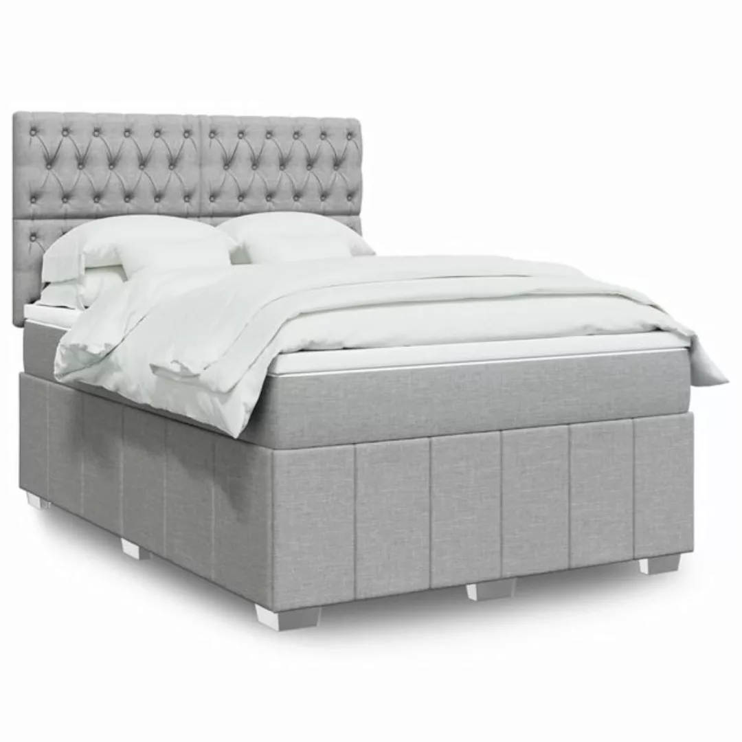 vidaXL Boxspringbett, Boxspringbett mit Matratze Hellgrau 140x190 cm Stoff günstig online kaufen