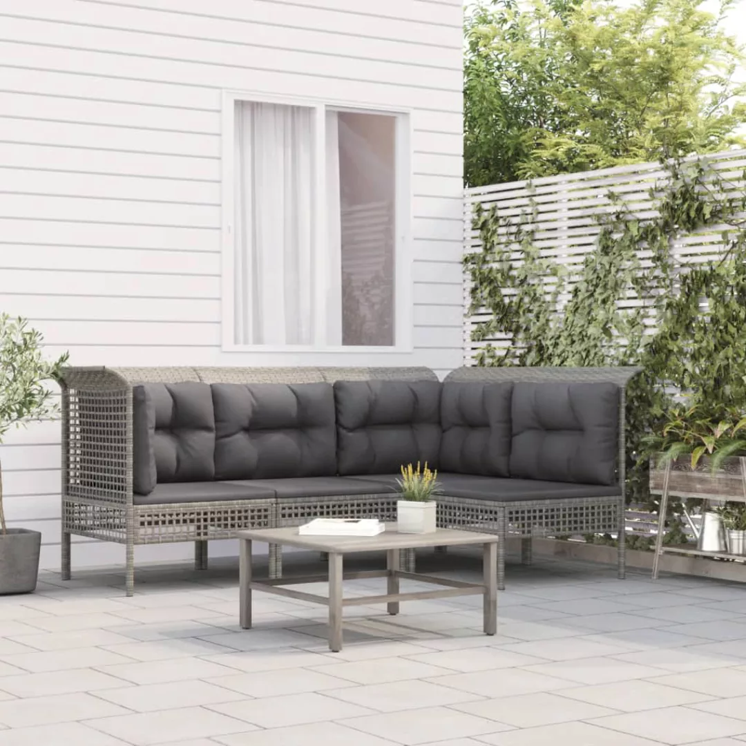 Vidaxl 4-tlg. Garten-lounge-set Mit Kissen Grau Poly Rattan günstig online kaufen