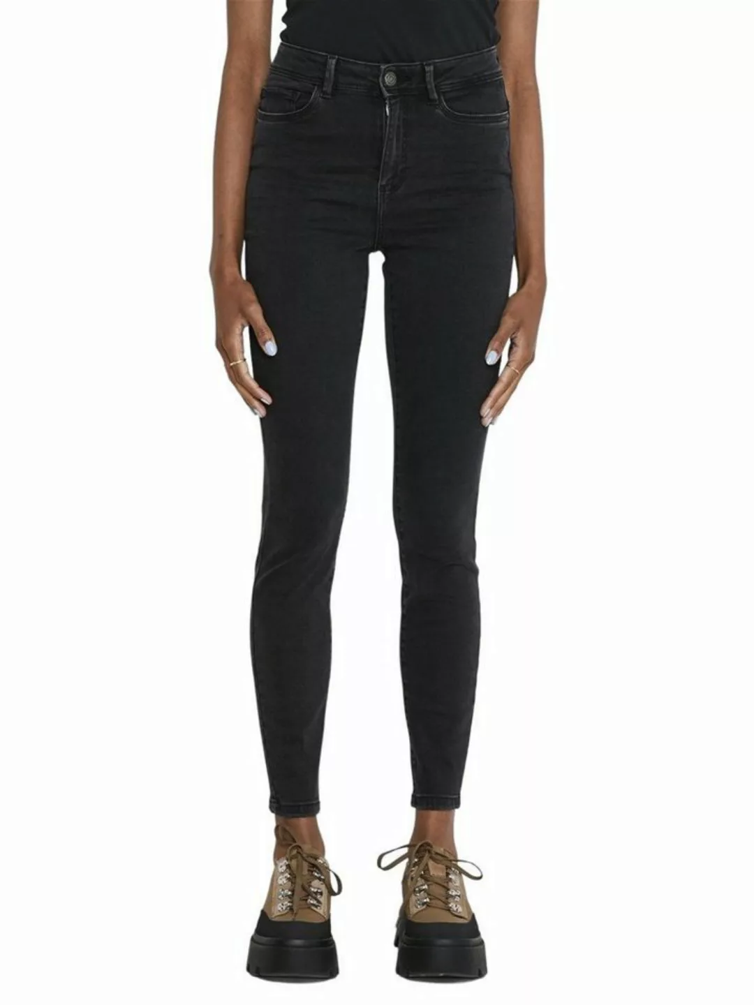 Noisy May Damen Jeans NMAGNES HW ANK JEANS VI125BW Skinny Fit Schwarz - Bla günstig online kaufen