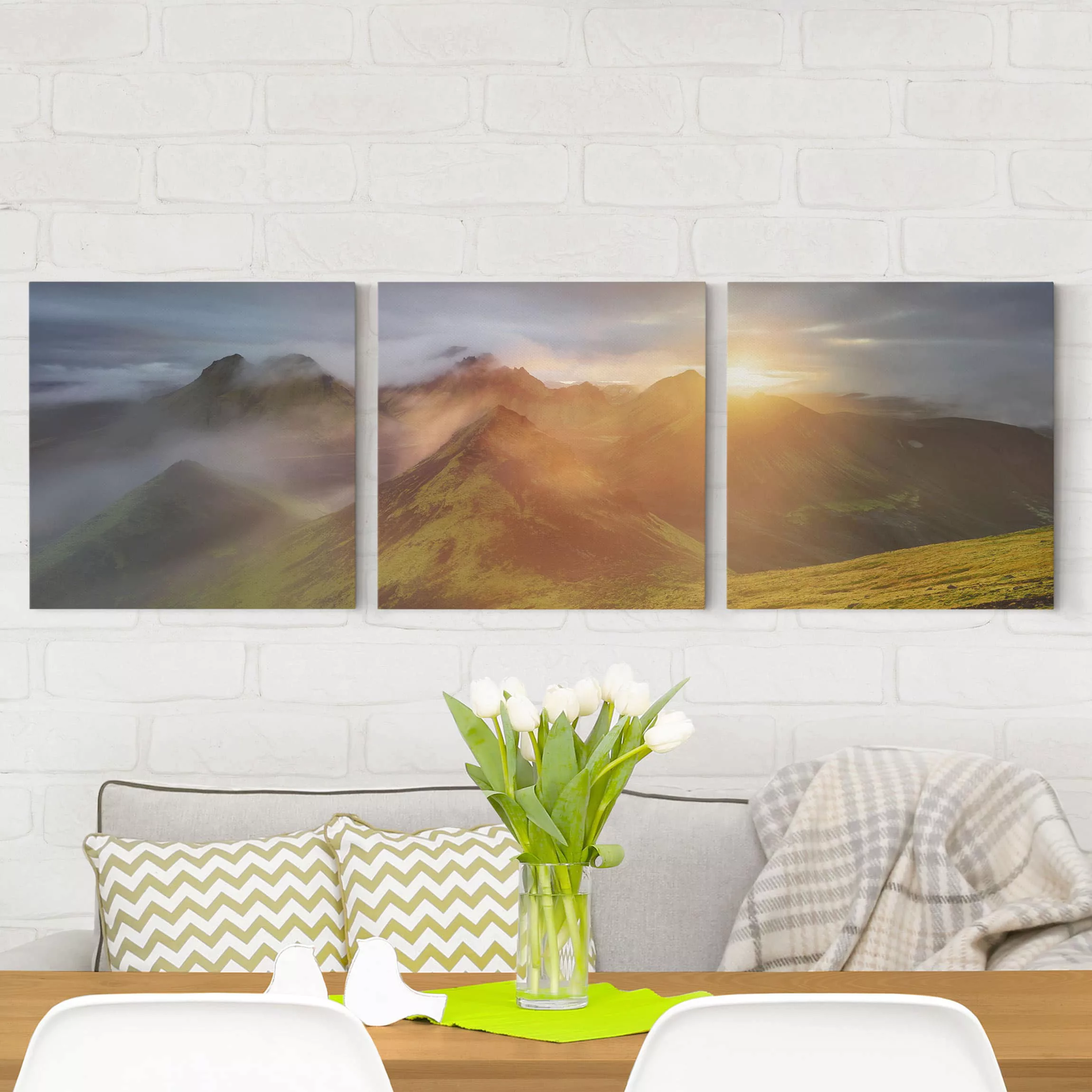 3-teiliges Leinwandbild Natur & Landschaft Storkonufell im Sonnenaufgang günstig online kaufen