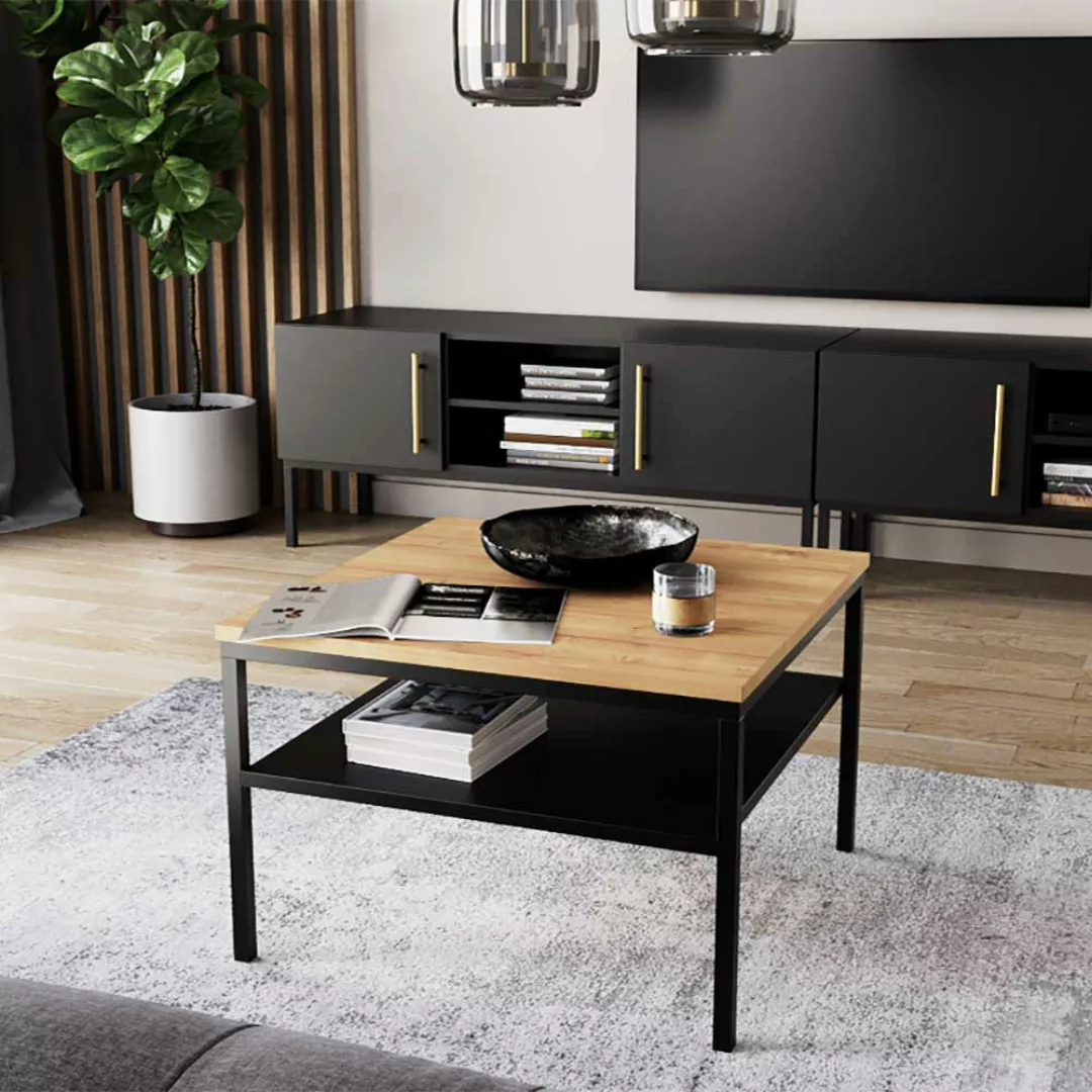 Sofatisch Couchtisch aus Metall mit Holzwerkstoff Oberfläche günstig online kaufen