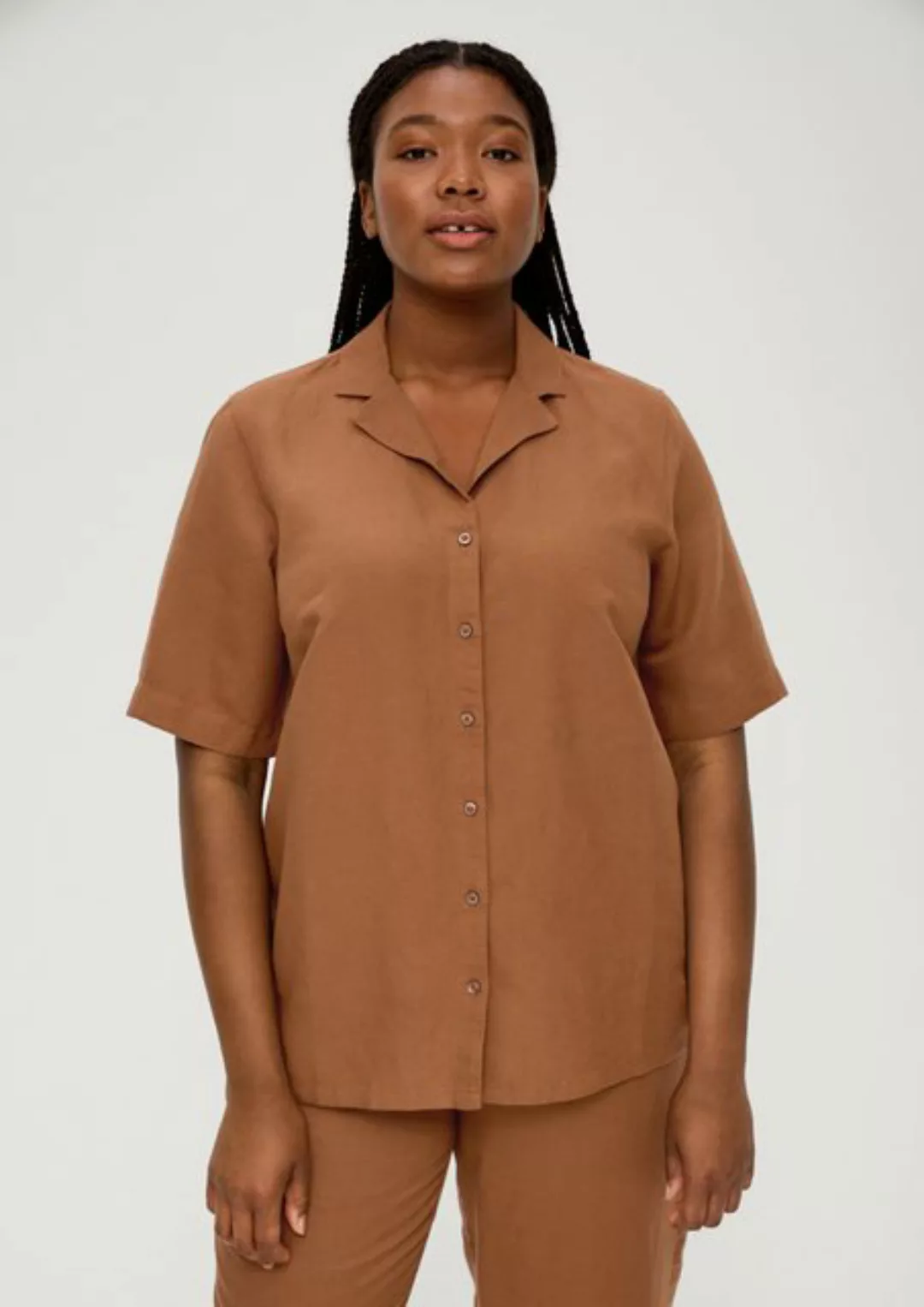 TRIANGLE Kurzarmbluse Bluse aus Leinen und Viskose Logo günstig online kaufen