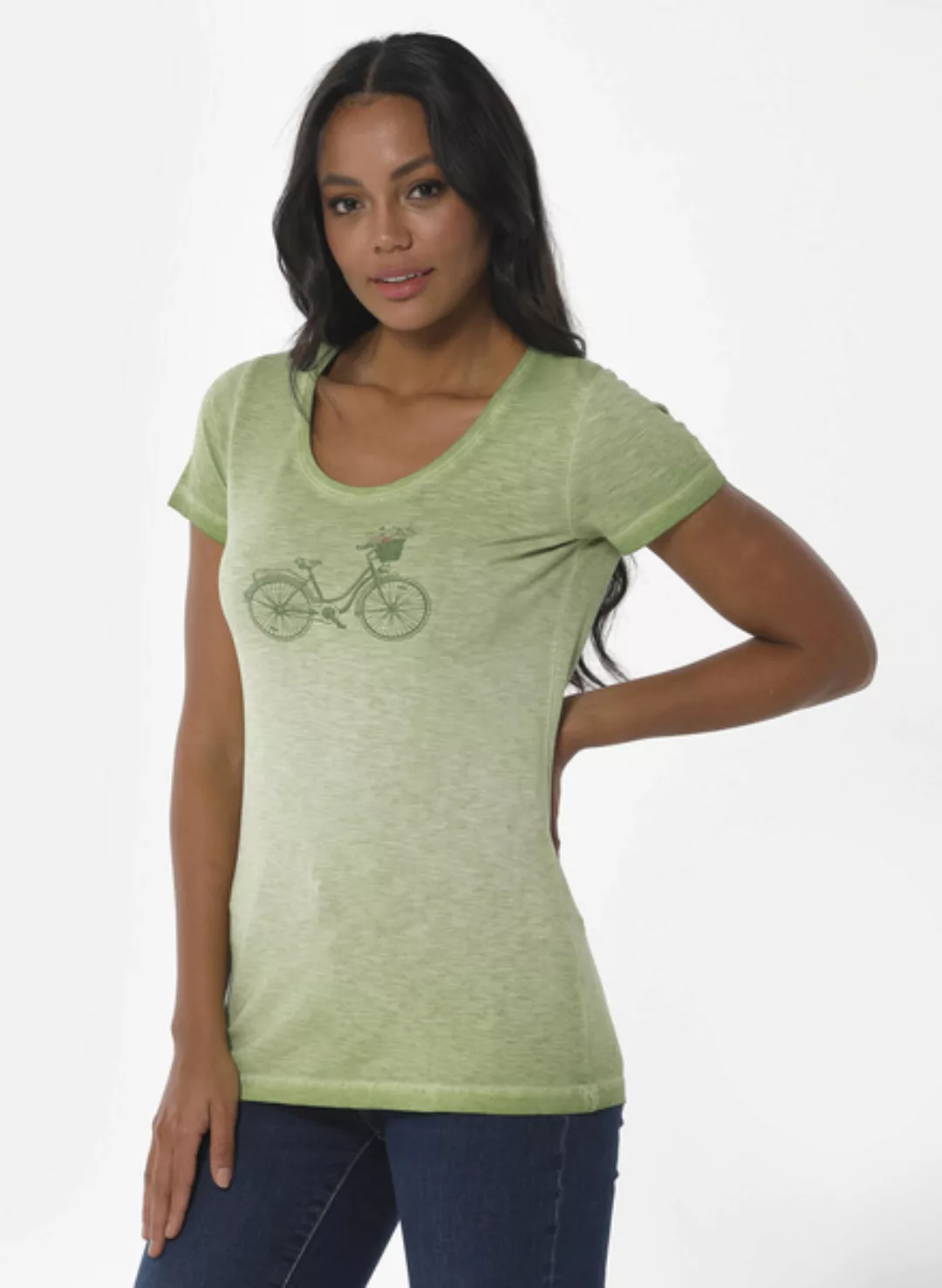 Cold Pigment Dyed T-shirt Aus Bio-baumwolle Mit Fahrrad-print günstig online kaufen