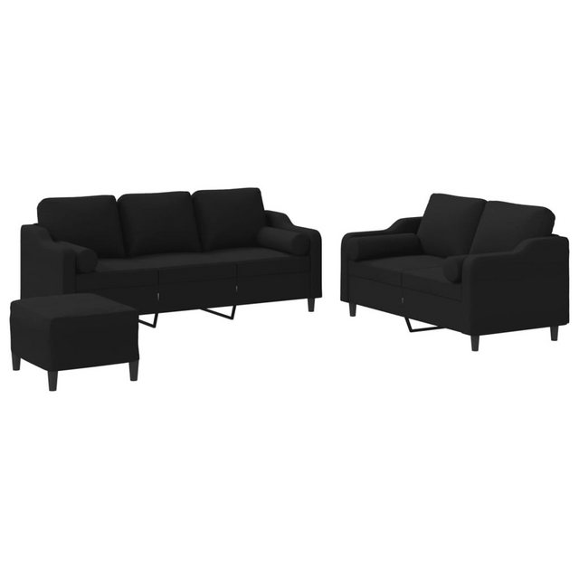 vidaXL Sofa 3-tlg. Sofagarnitur mit Kissen Schwarz Stoff günstig online kaufen