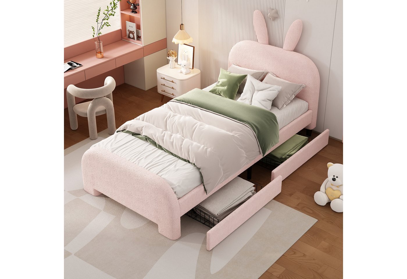 Rutaqian Einzelbett Kinderbett 90×200cm, gepolstert, Schafwolle resistent ( günstig online kaufen