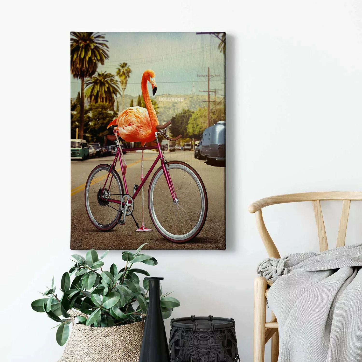 Bricoflor Wandbild Mit Fahrrad Und Flamingo Ausgefallenes Leinwand Bild Mit günstig online kaufen
