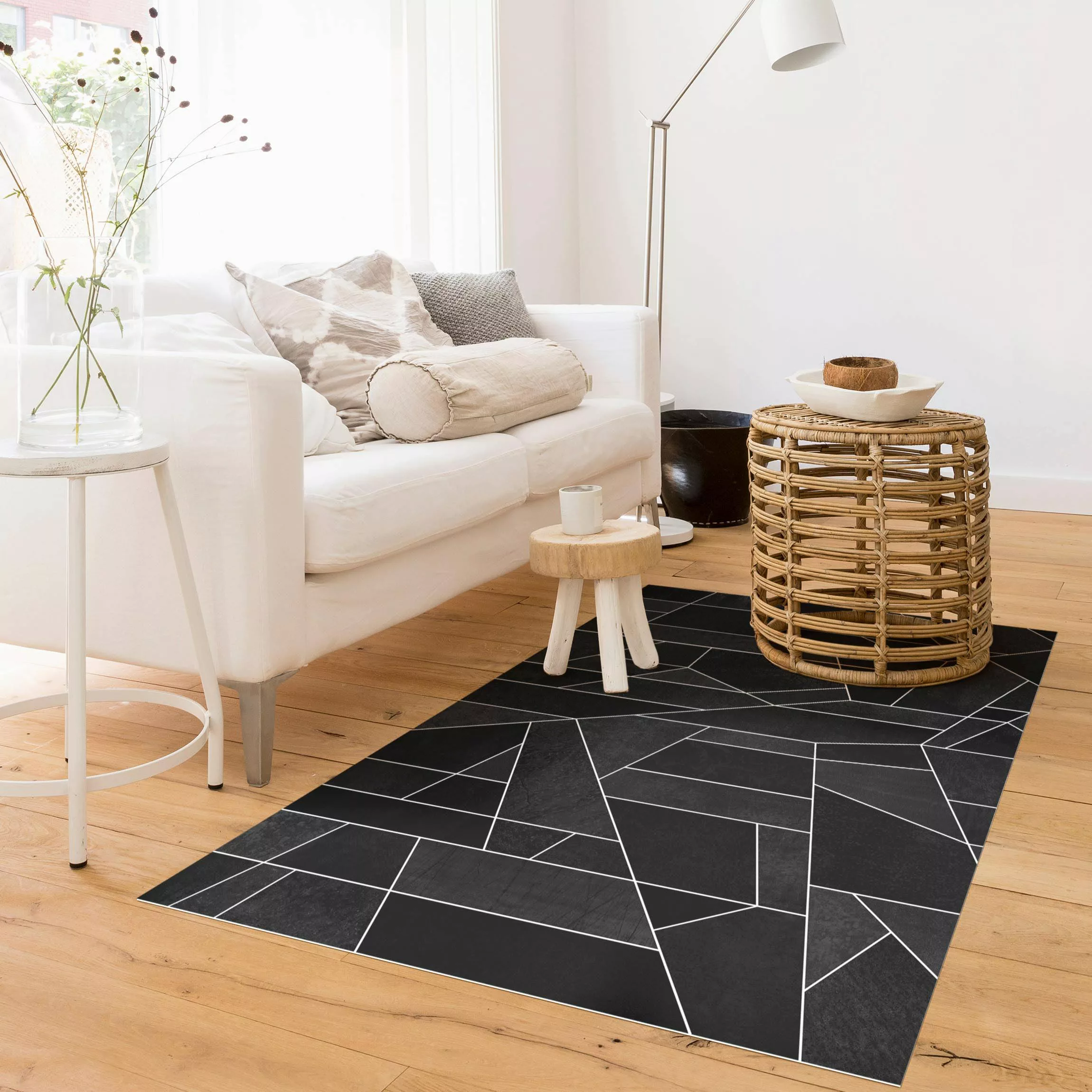 Vinyl-Teppich Schwarz Weiß Geometrie Aquarell günstig online kaufen