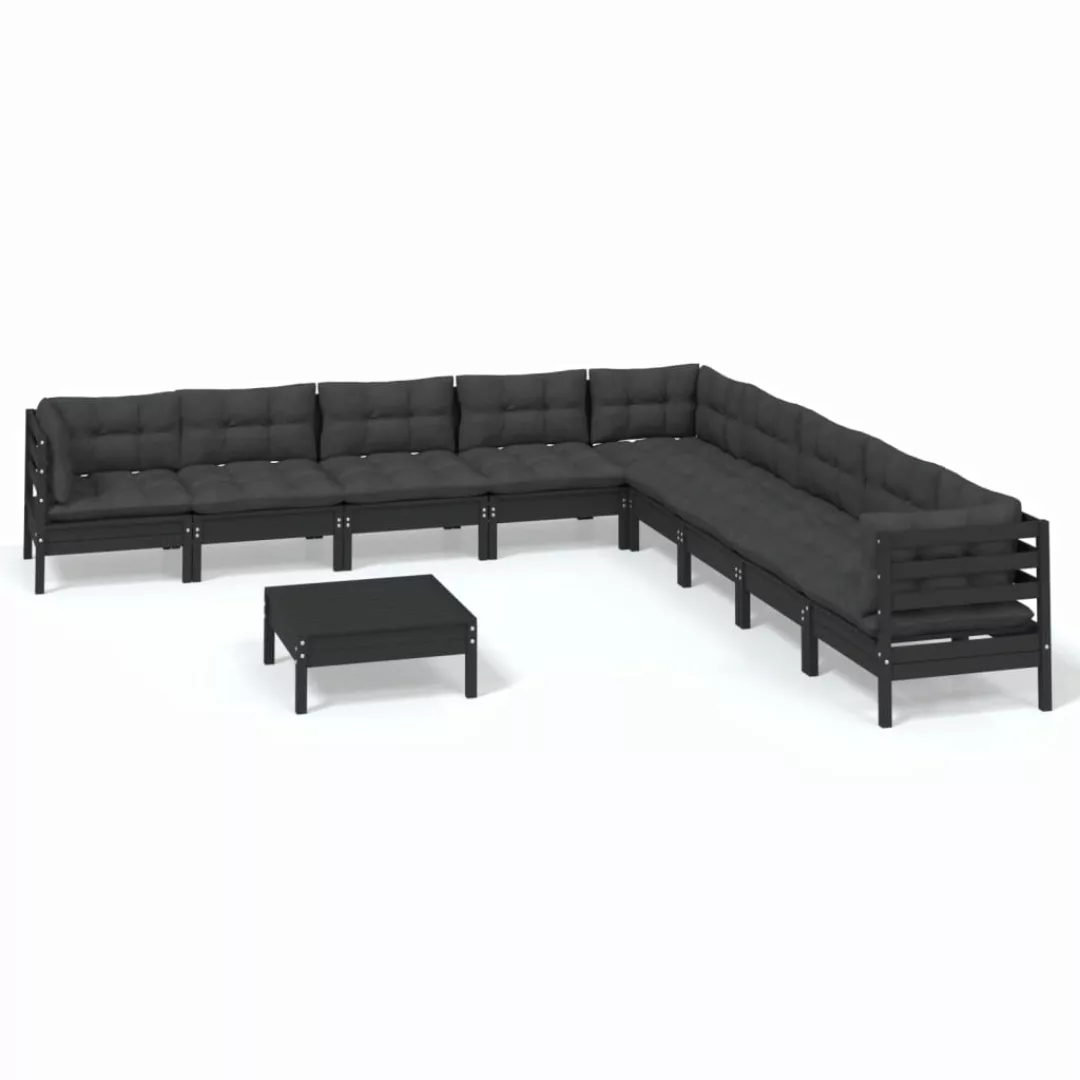 10-tlg. Garten-lounge-set Mit Kissen Schwarz Massivholz Kiefer günstig online kaufen