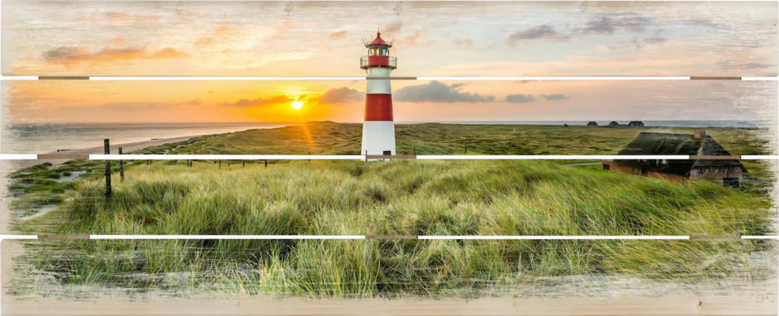 Wall-Art Holzbild »Leuchtturm auf Sylt«, Strand, Holzschild modern günstig online kaufen