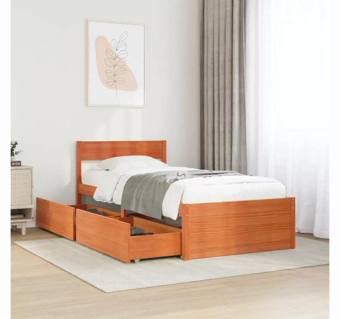 vidaXL Bett, Massivholzbett ohne Matratze Wachsbraun 75x190 cm Kiefernholz günstig online kaufen