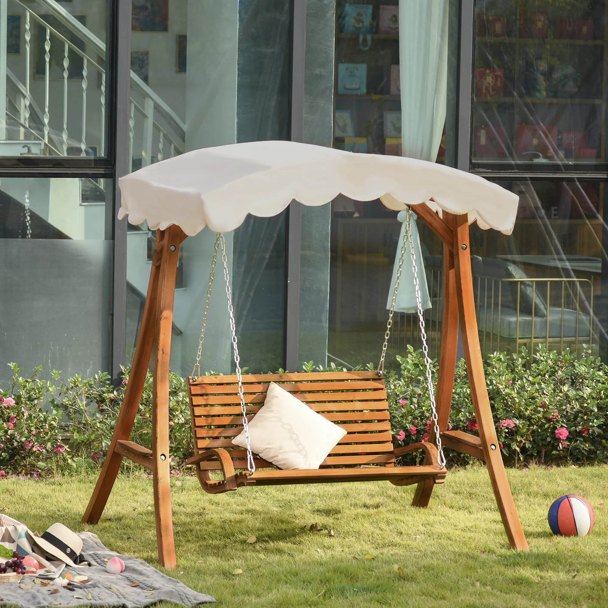 Outsunny Hollywoodschaukel, 2-Sitzer Gartenschaukel, Schaukelbank mit Sonne günstig online kaufen