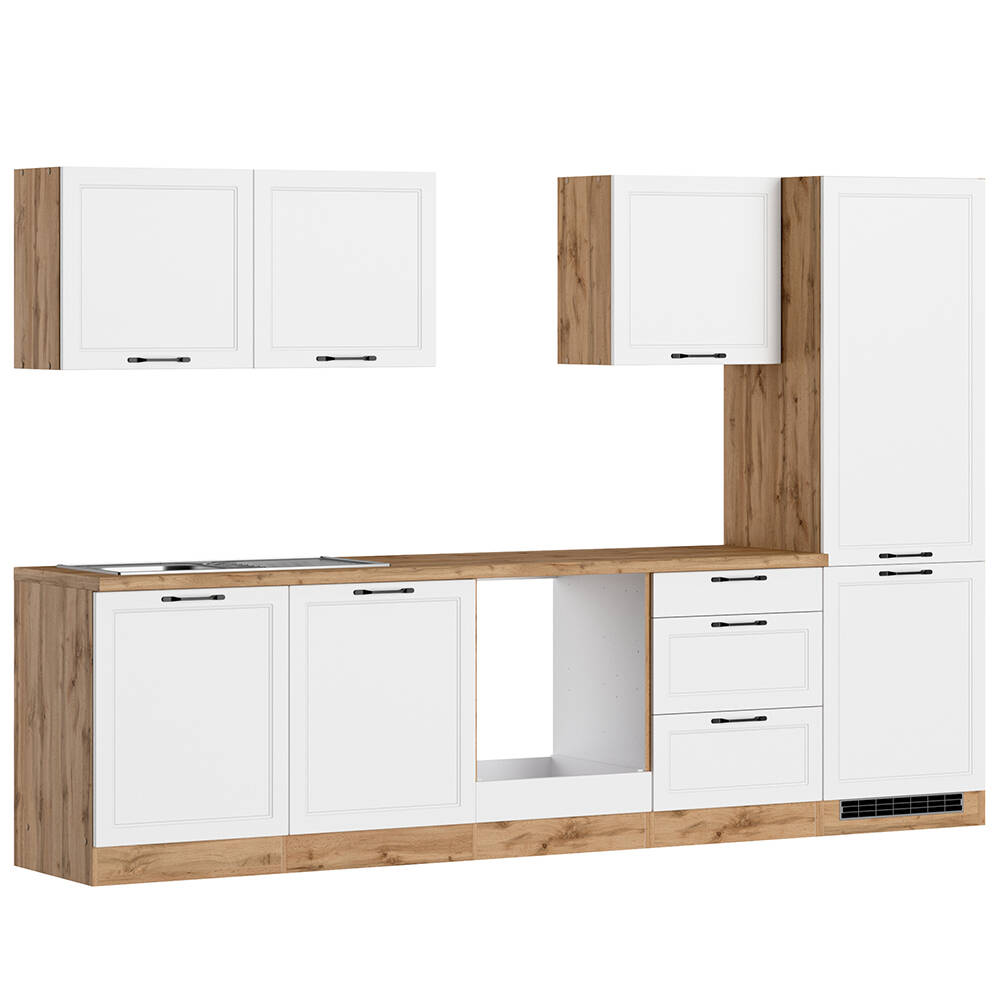 Küchenzeile 300 cm in weiß und Eiche, Arbeitsplatte in Eiche, MONTERREY-03 günstig online kaufen