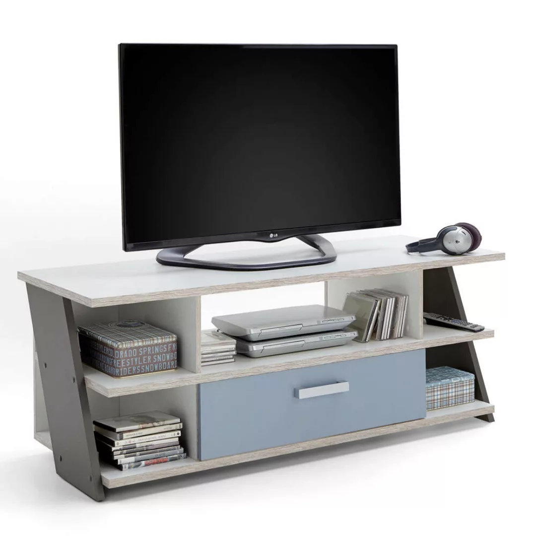 Jugendzimmer Fernsehschrank TV Lowboard LEEDS-10 Sandeiche Nb./weiß/Lava/De günstig online kaufen