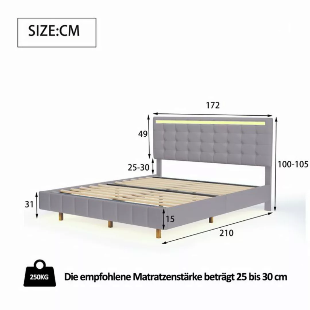 Flieks Polsterbett, LED-Beleuchtung Doppelbett Schwebebettrahmen 160x200cm günstig online kaufen