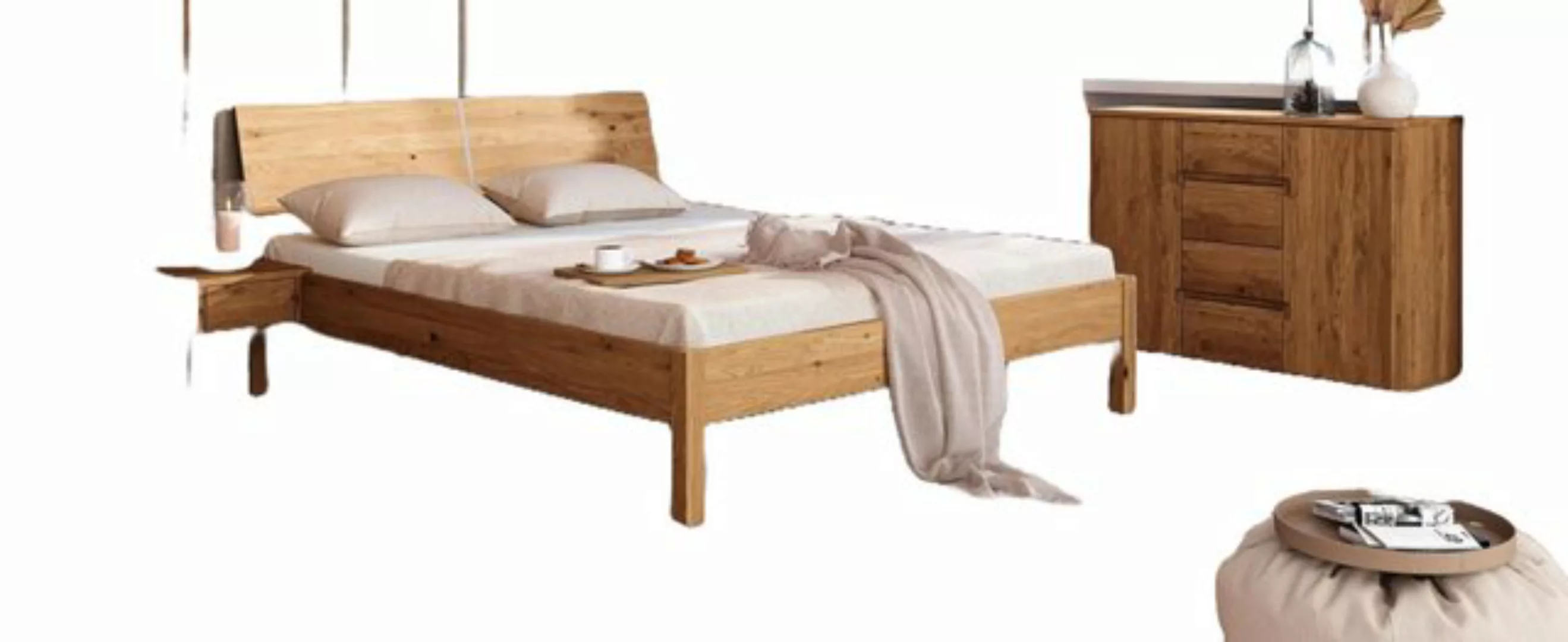 Natur24 Bett Bett Bento 9 Wildeiche massiv 180x200 mit Holzkopfteil und Hol günstig online kaufen