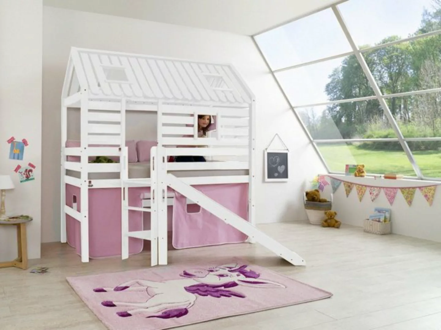 Natur24 Einzelbett Halbhohes Spielbett Elyas Buche Weiß 90x200 cm mit Rutsc günstig online kaufen