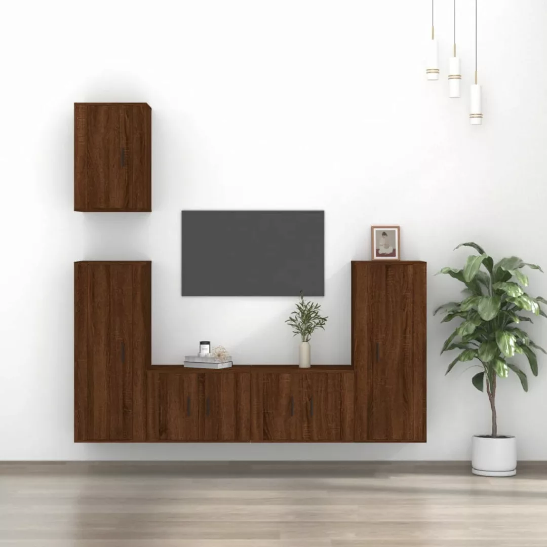 Vidaxl 5-tlg. Tv-schrank-set Braun Eichen-optik Holzwerkstoff günstig online kaufen
