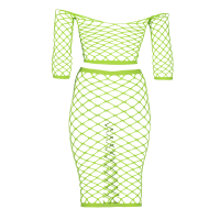 Long Sleeve Crop Top and Long Skirt - Plus Size - Neon Green günstig online kaufen