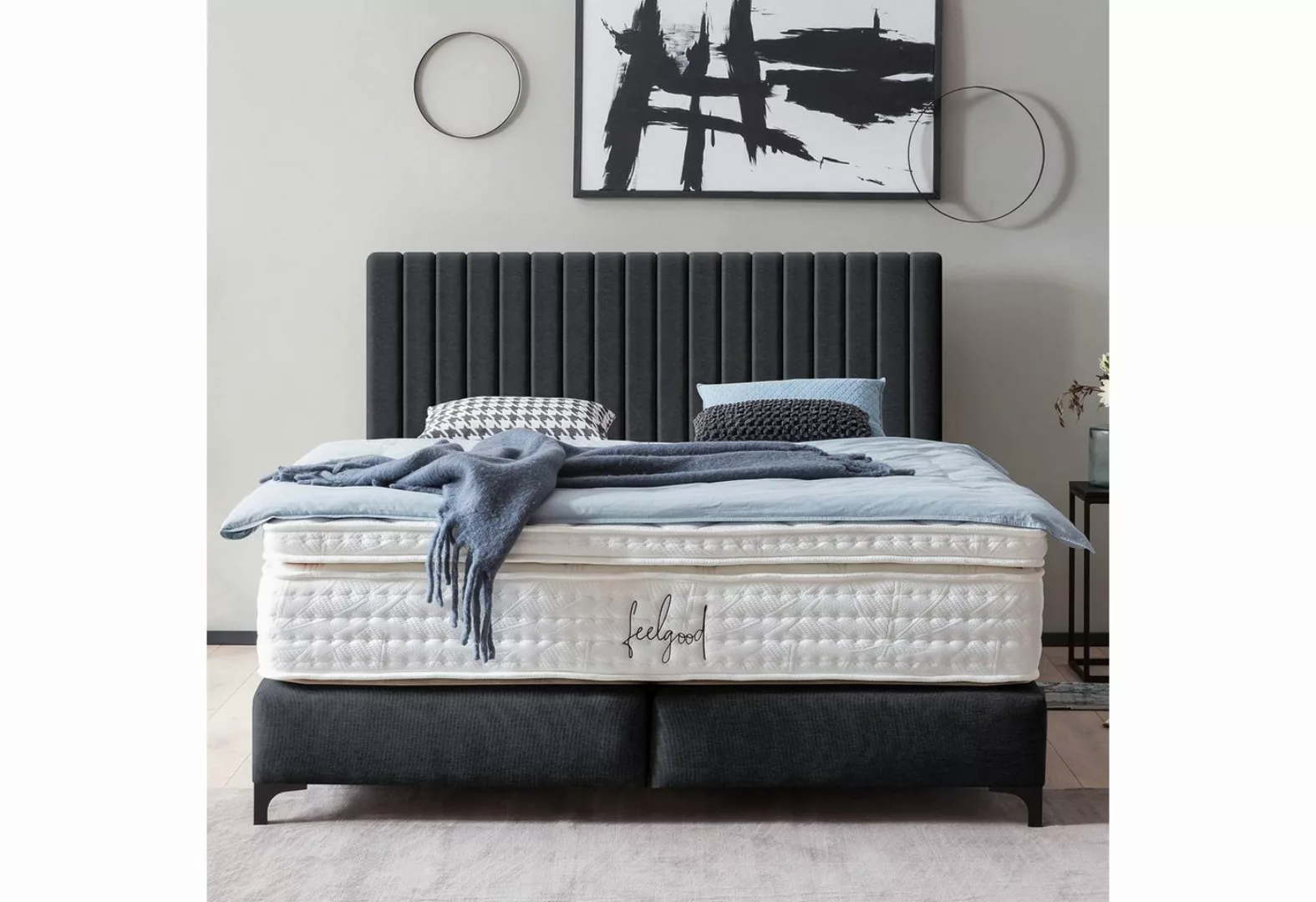 BettCo Boxspringbett Paris (in Schwarz Webstoff, 160 x 200 cm), Pfeifenstep günstig online kaufen