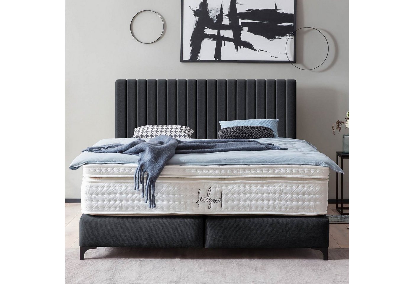 BettCo Boxspringbett Paris (in Schwarz Webstoff, 140 x 200 cm), Pfeifenstep günstig online kaufen