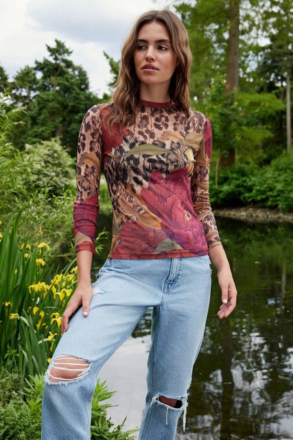 Next Langarmshirt Langärmliges Top mit Blumenmuster (1-tlg) günstig online kaufen